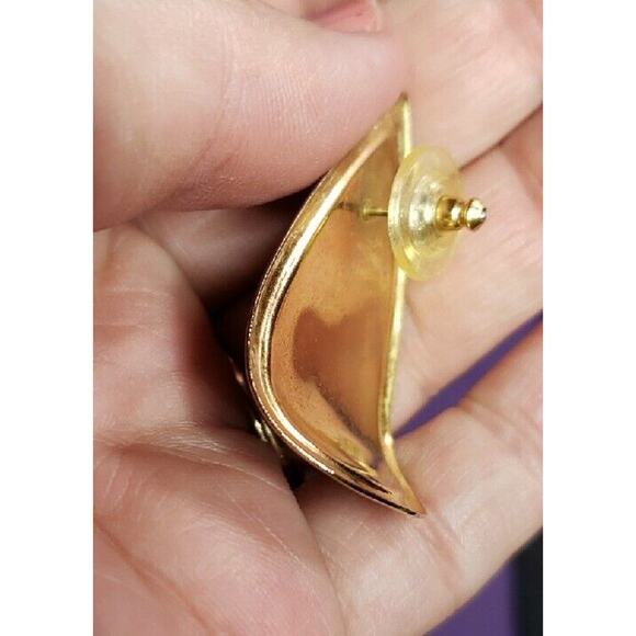 Retro Multicolored Earrings Glittery Swirl Enamel Curved Teardrop Gold Tone - Picture 7 of 13